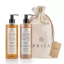 Набір для відновлення тіла та зміцнення волосся Prija, в екопакуванні з бавовни (Відновлювальна крем-піна для душу та ванни з женьшенем 380 мл + Зміцнювальний шампунь 380 мл)